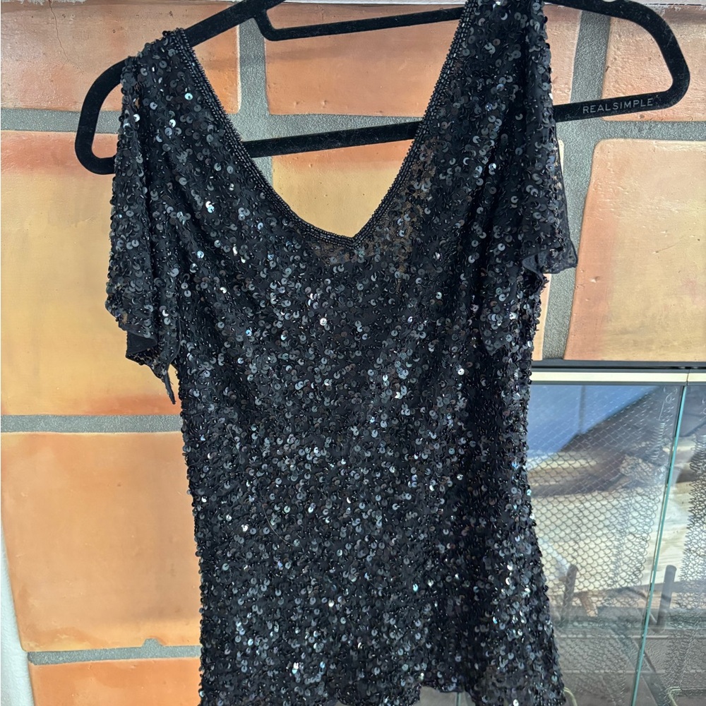 vintage black Sequin 100% silk Blouse size small: one of a kind - Picture 6 of 6